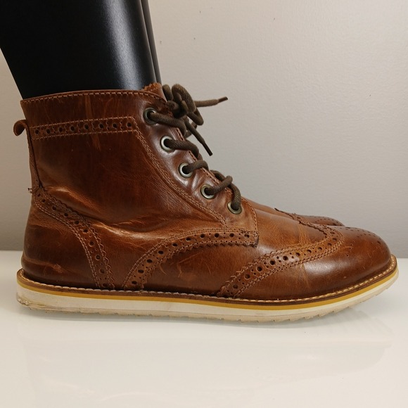 Crevo Combat Boots Men Size 10 Boardwalk Chestnut Brown Leather Wingtip Brogue - Picture 1 of 10